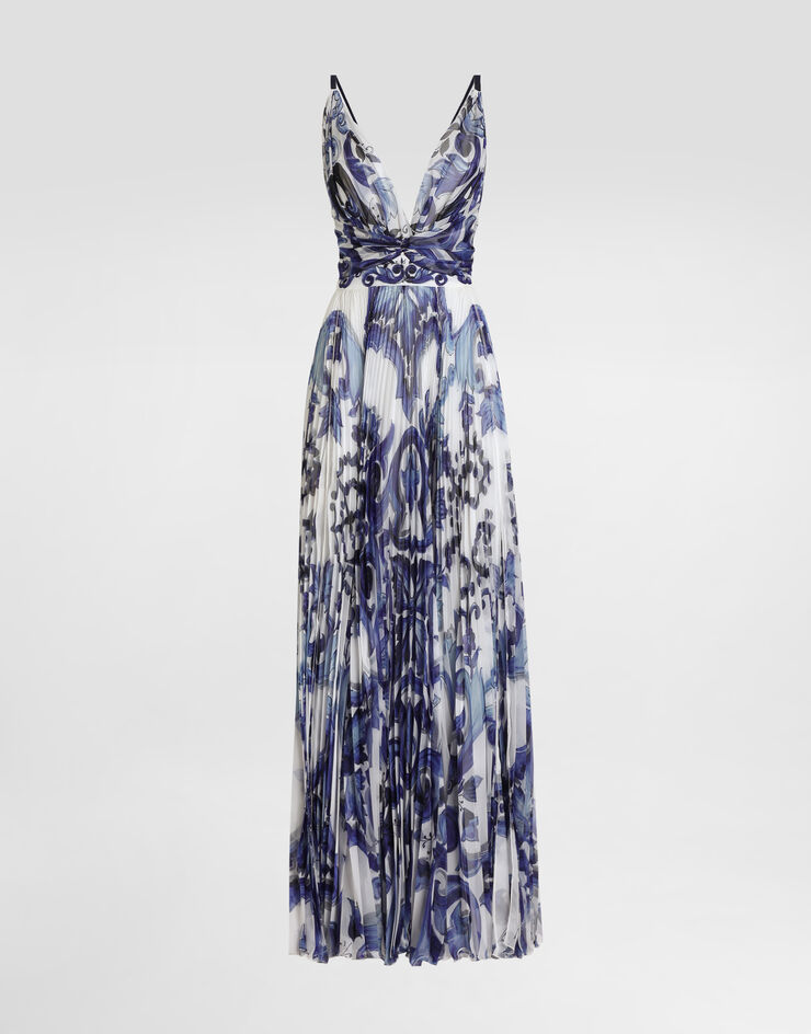 Dolce & Gabbana Robe en mousseline à imprimé majoliques Blue I6KH6WFSSK7