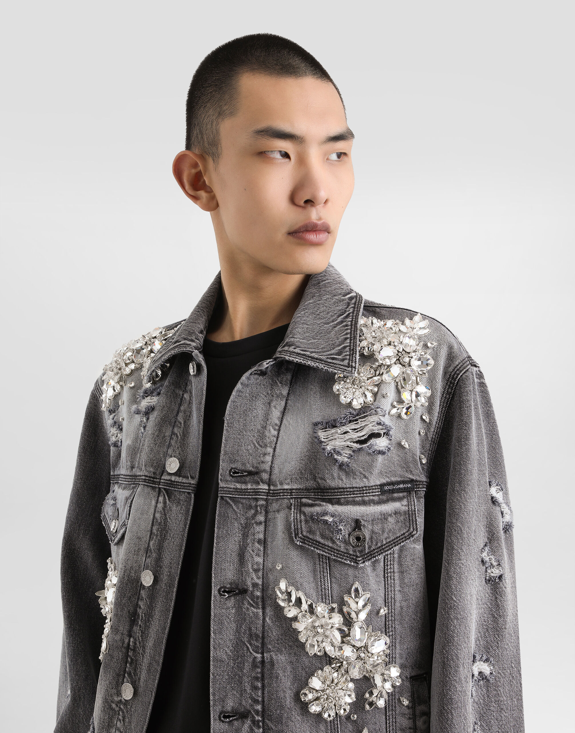 DOLCE & GABBANA コットンジャケット Dolce & Gabbana Blue Washed Cotton Stretch Denim Men Jacket