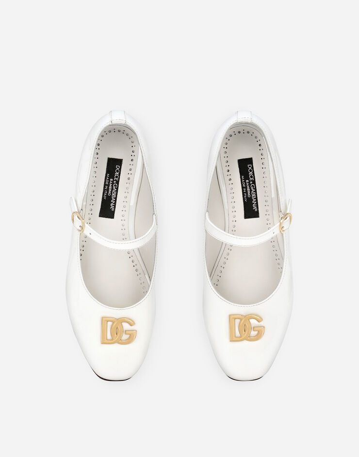 Dolce & Gabbana 페이턴트 가죽 힐 발레리나 플랫 화이트 D11034A1328