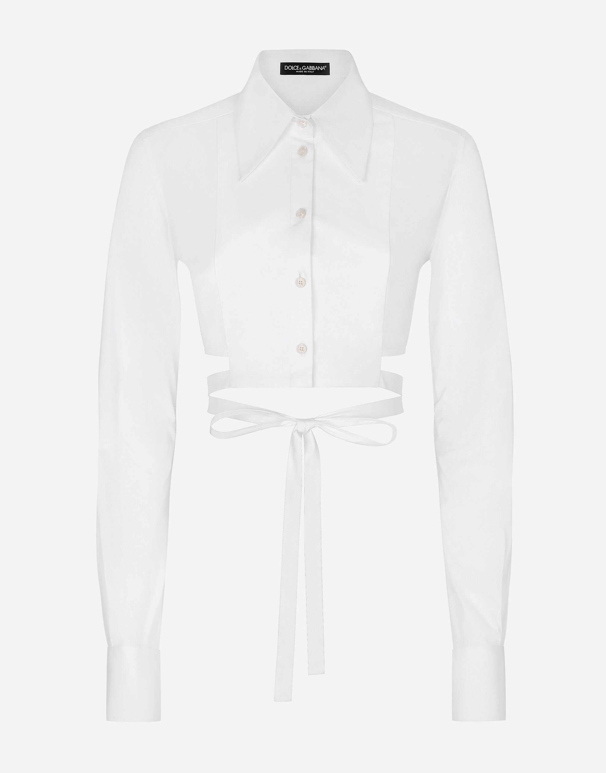 Dolce & Gabbana Укороченная рубашка из хлопка с перекрестными завязками Отпечатки F5S48TIS1VL