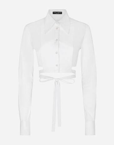 Dolce & Gabbana Kurze Bluse aus Baumwolle mit gekreuzten Bändern Drucken F7AA7TFSFNM
