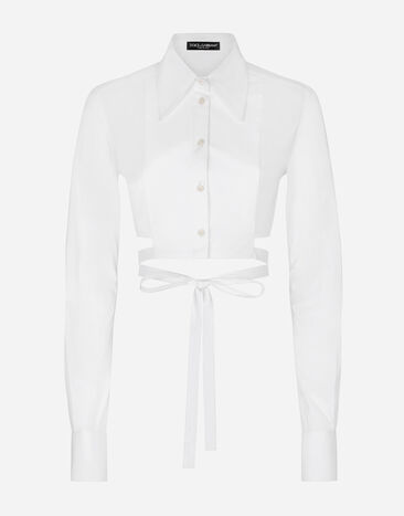 Dolce & Gabbana Cropped cotton shirt with criss-crossing laces White F5S50TFUFNJ