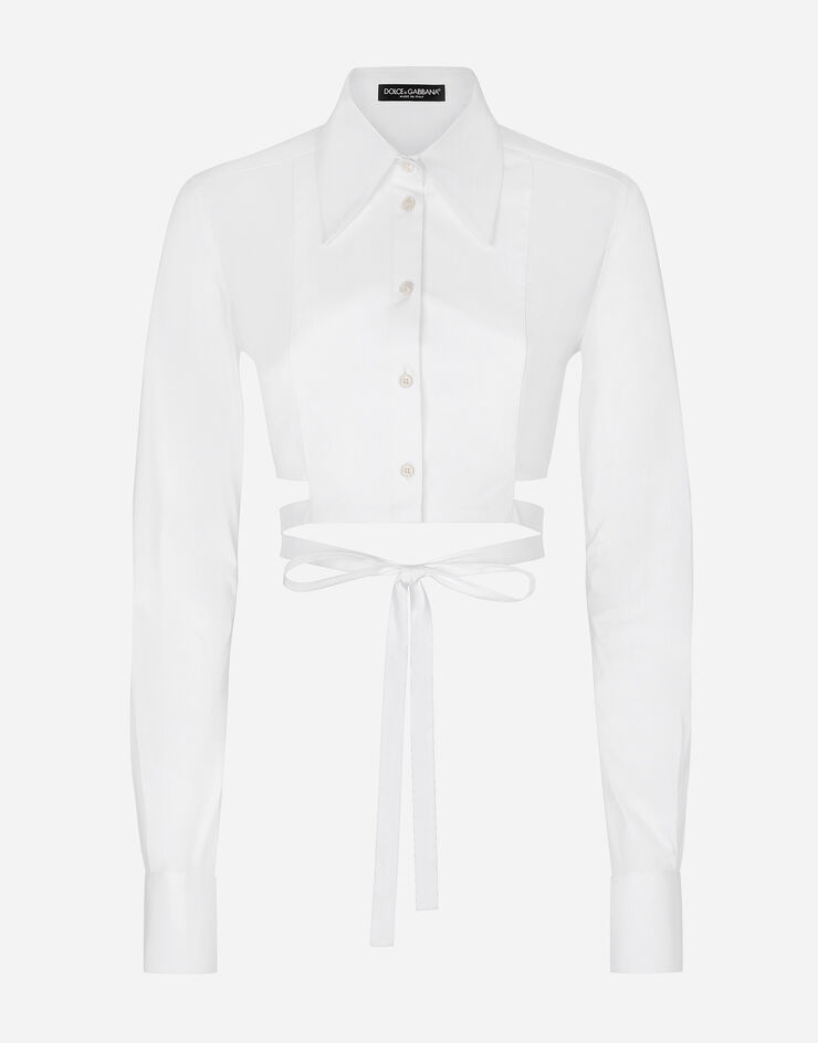 Dolce & Gabbana Cropped cotton shirt with criss-crossing laces White F5S50TFUFNJ