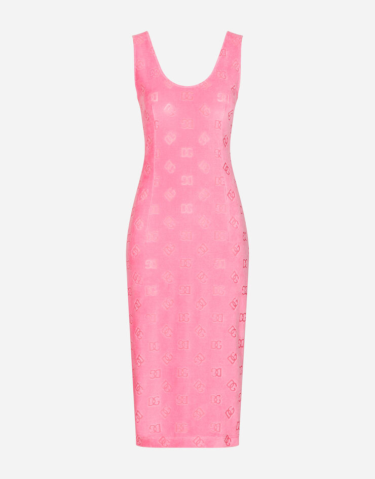 Dolce & Gabbana 올오버 DG 로고 민소매 저지 드레스 핑크 F6AWETFJ7DL