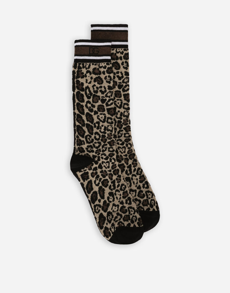 Dolce & Gabbana Chaussettes en coton jacquard léopard Multicolore I873KWJACLS