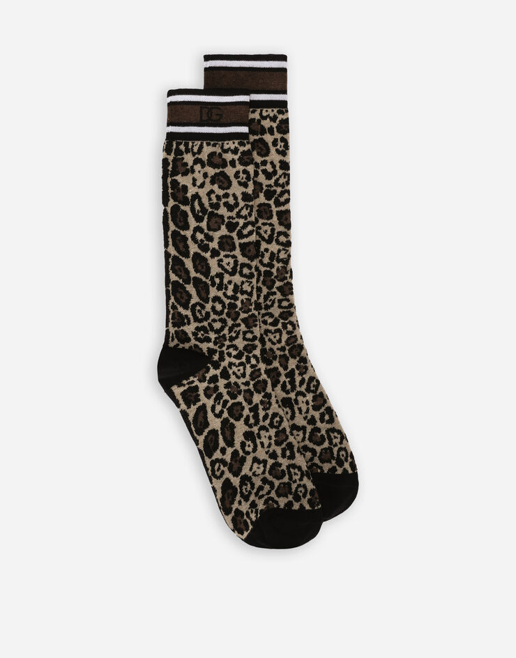 Dolce & Gabbana Calze in cotone jacquard leopardo Multicolore I873KWJACLS
