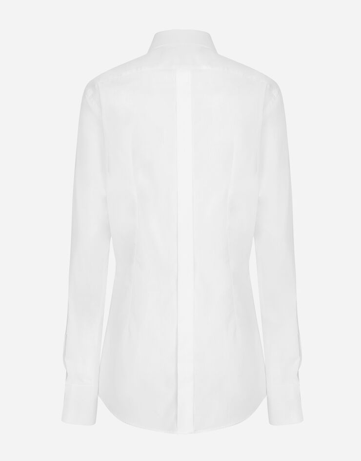 Dolce & Gabbana Camisa de esmoquin de algodón con plastrón de piqué Blanco F5S30TFU5K9
