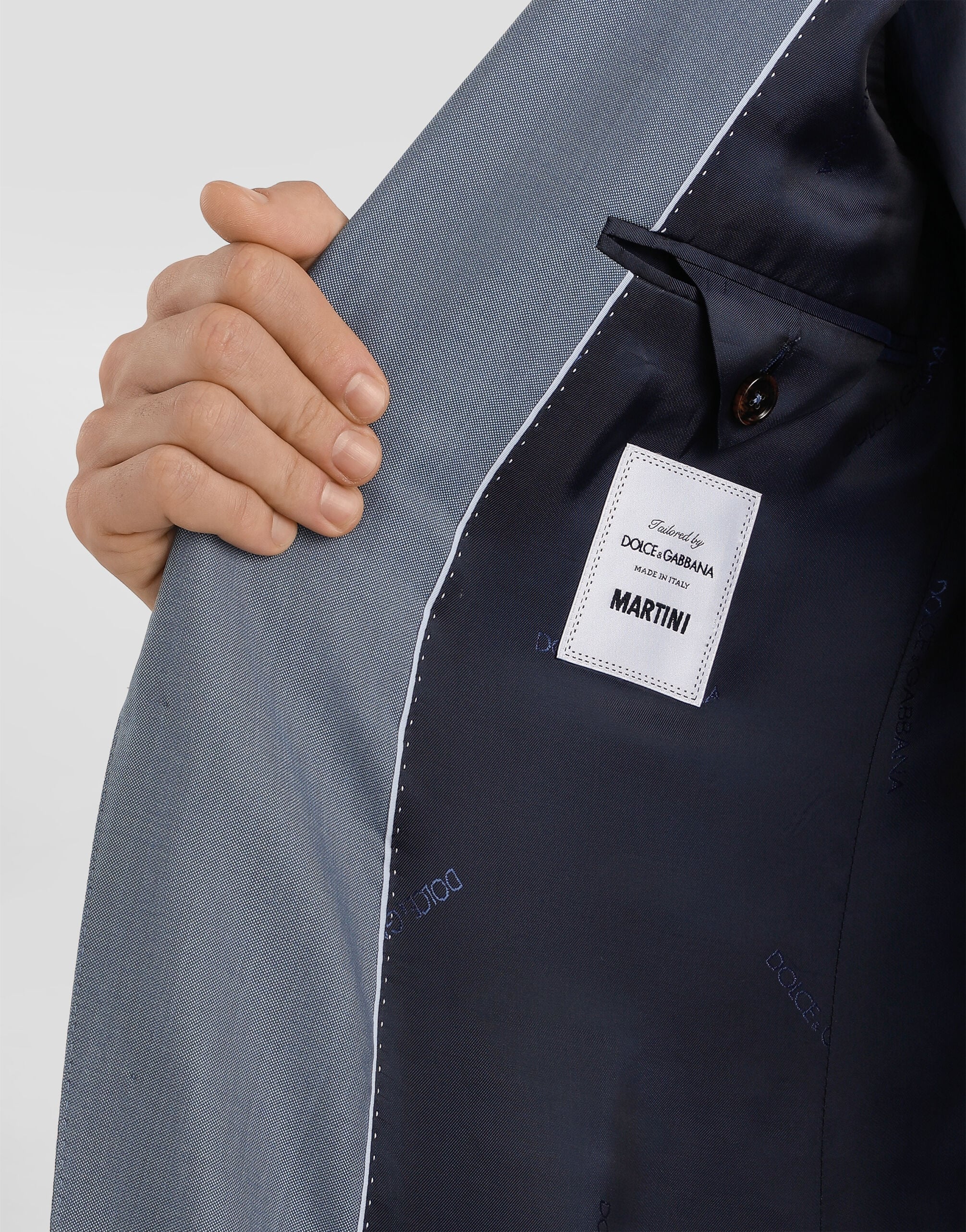 Single-breasted wool and silk suit in Azure for Men