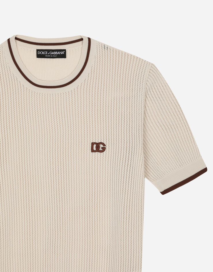 Dolce & Gabbana Round-neck cotton sweater with DG logo Cream GXX03ZJBCDS