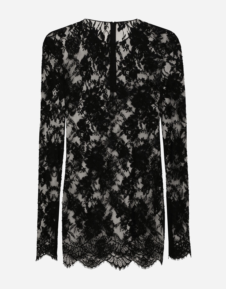 Dolce & Gabbana Rundhals-T-Shirt aus Chantilly-Spitze Black G8RR0THLMQJ