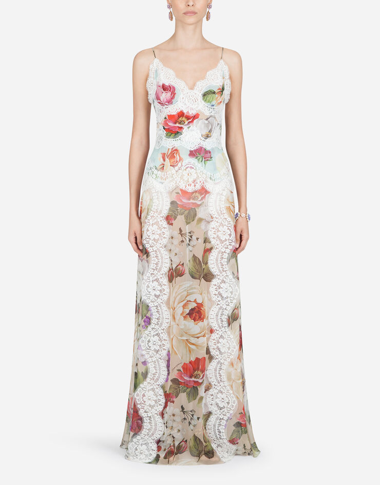 Dolce & Gabbana CHIFFON SLIP DRESS WITH MIXED FLORAL PRINT AND LACE DETAILS ESTAMPADO DE FLORES F6H5ATGDS39