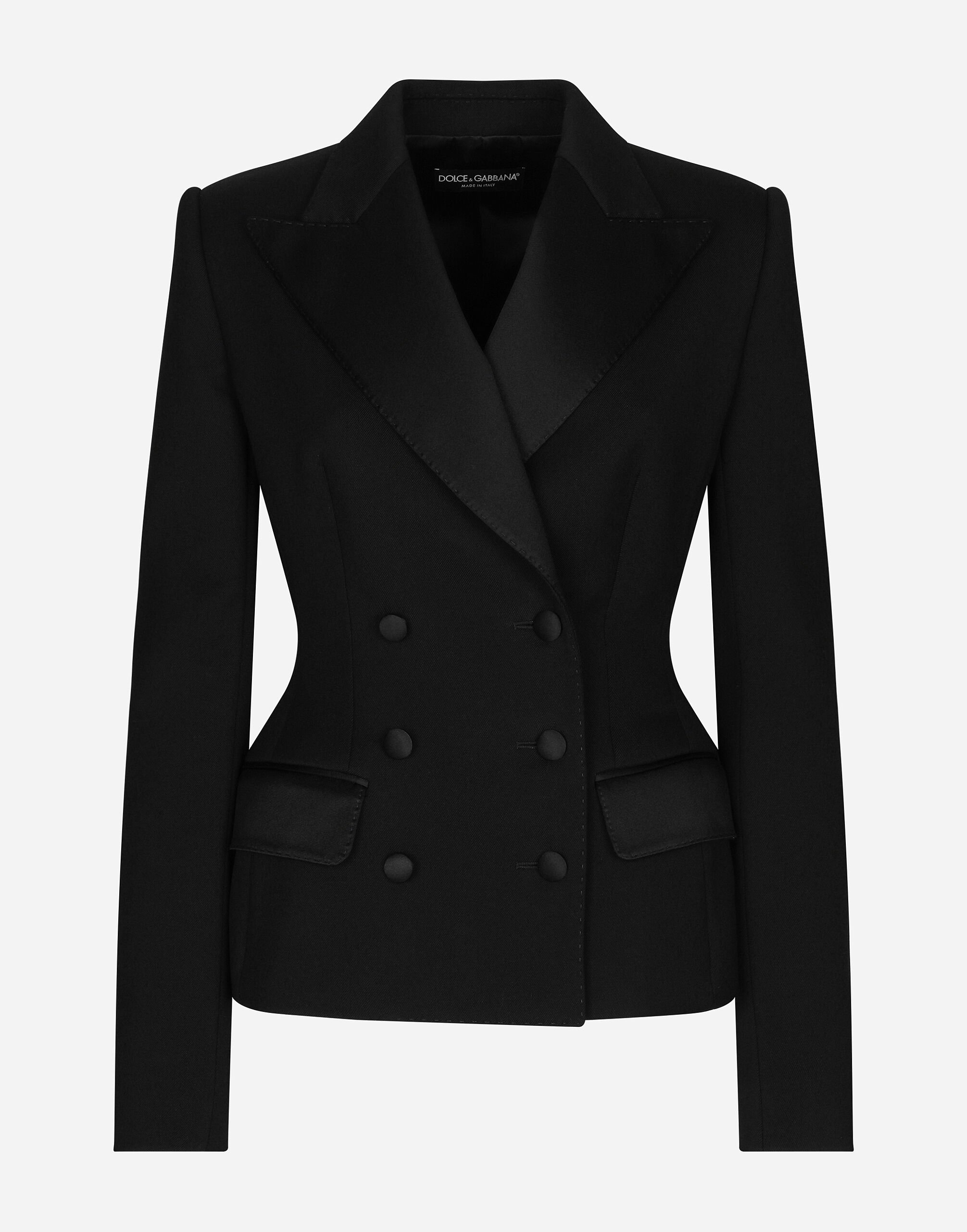 Veste de smoking croisee Dolce en double laine stretch en Noir pour femme Dolce Gabbana
