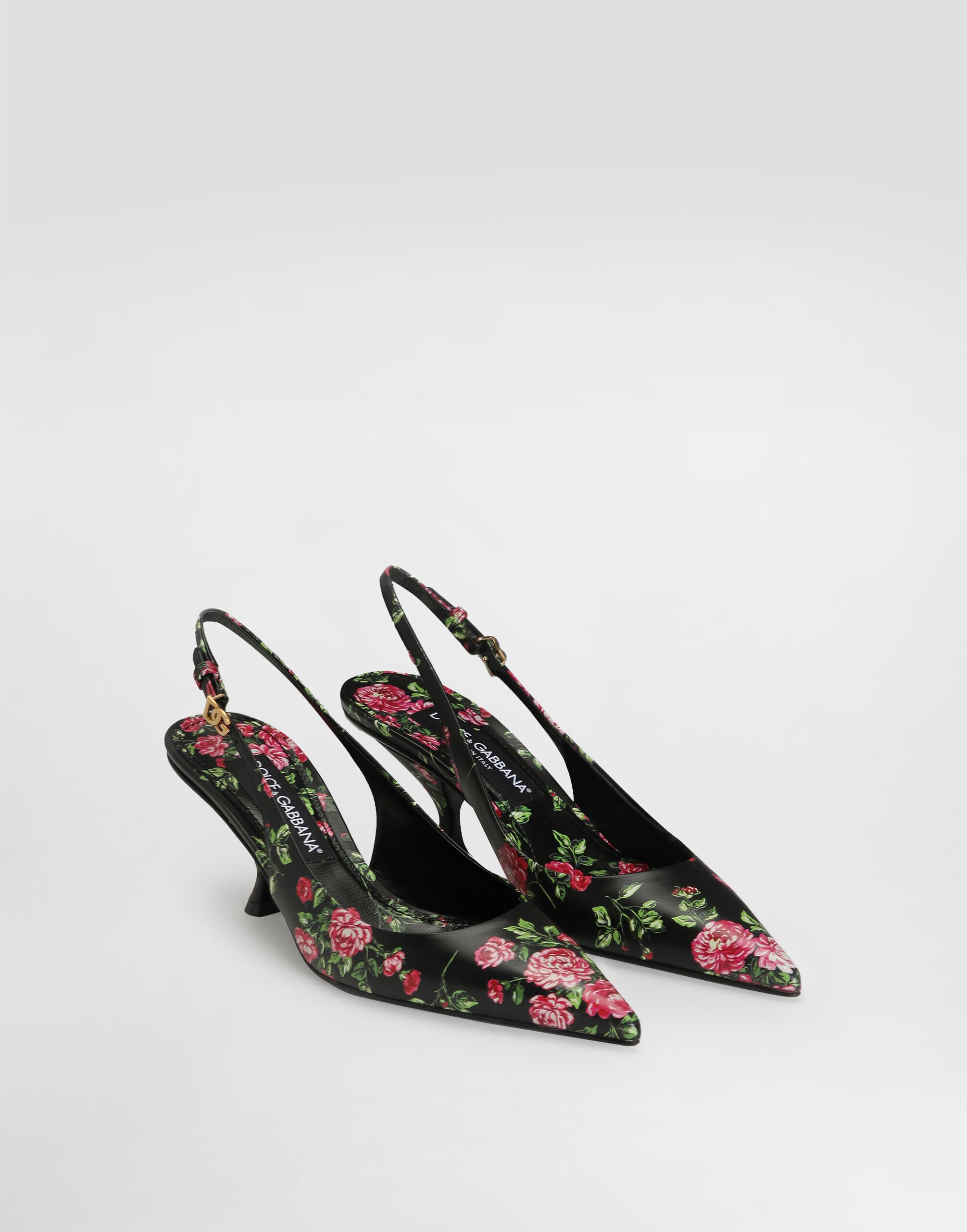 Lollo calfskin slingback with rose print in Multicolor for Women