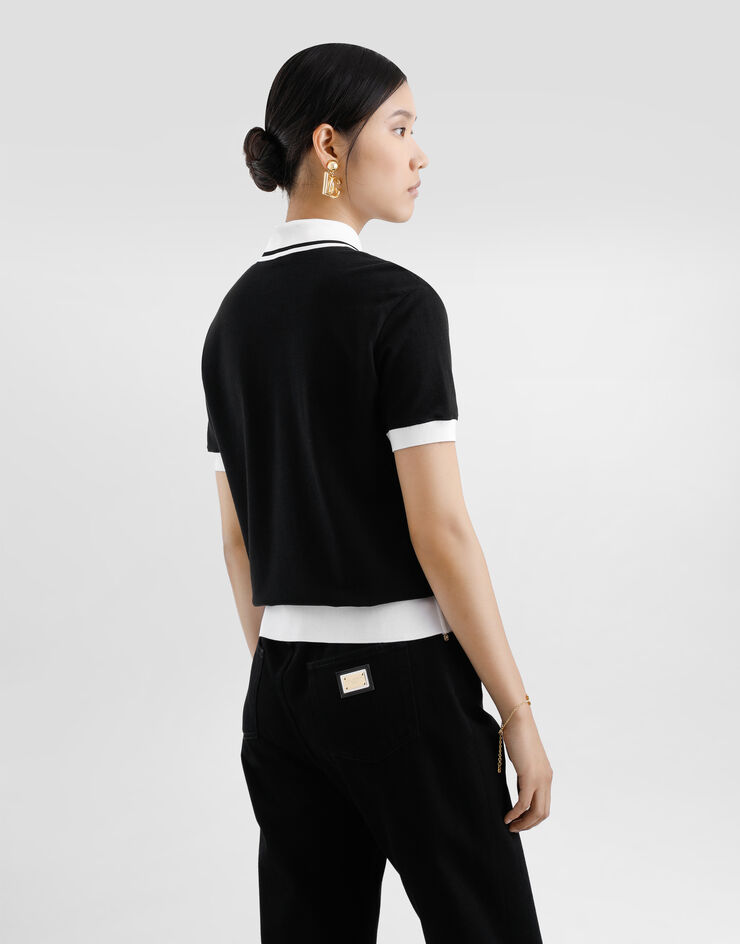 Dolce & Gabbana Polo corto de piqué de algodón con logotipo DG bordado Negro F8V33ZGDCYF