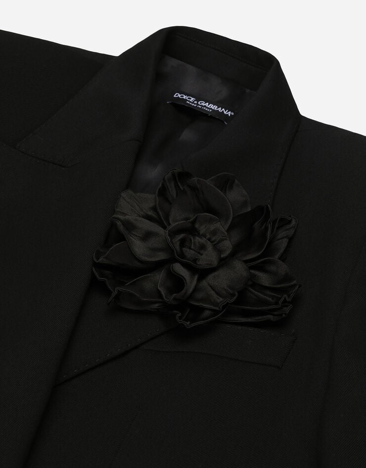Dolce & Gabbana معطف فضفاض من صوف كريب بصف أزرار مزدوج أسود F0E1QTFUBGE