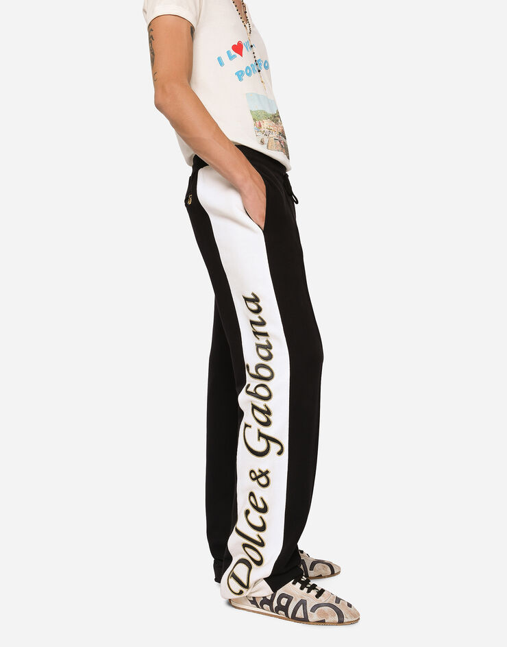 Dolce & Gabbana Pantalon de jogging en jersey avec bandes brodées Noir GVR7HZG7I3I