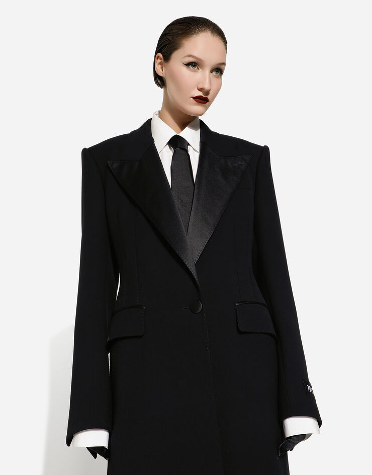 Dolce&Gabbana Long single-breasted wool tuxedo coat Black F0W1LTFU227
