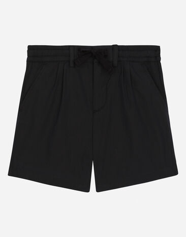 Dolce & Gabbana Stretch poplin shorts with logo tag Beige L13Q08FUFJR