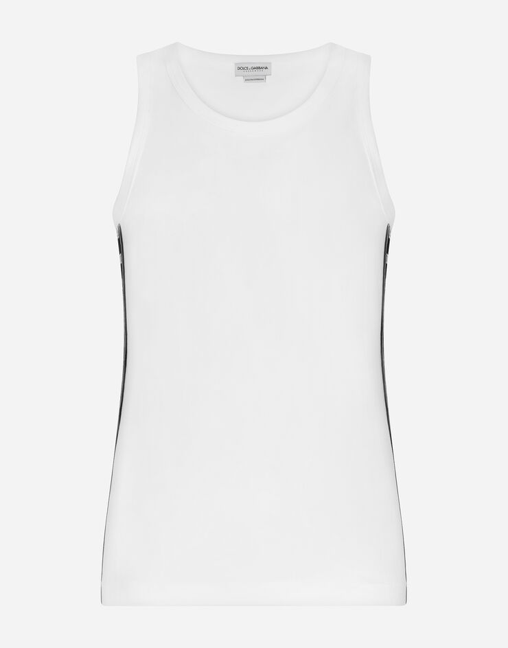 Dolce & Gabbana Camiseta sin mangas de algodón bielástico con parche Blanco M8E93JOUAIG