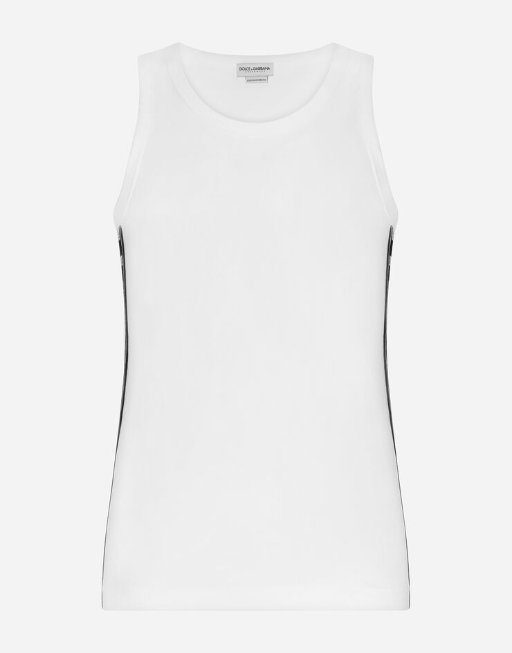 Dolce & Gabbana Tanktop bi-elastische Baumwolle mit Patch Weiss M8E93JOUAIG