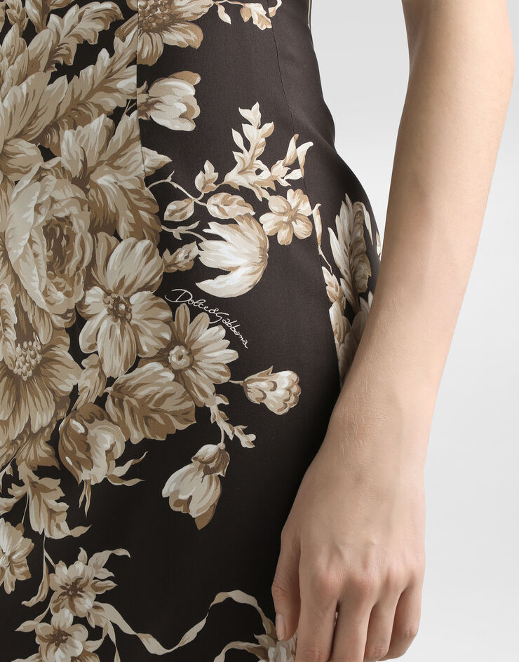 Dolce & Gabbana 玫瑰印花素绉缎连衣裙 版画 F6GASTFSA7Y