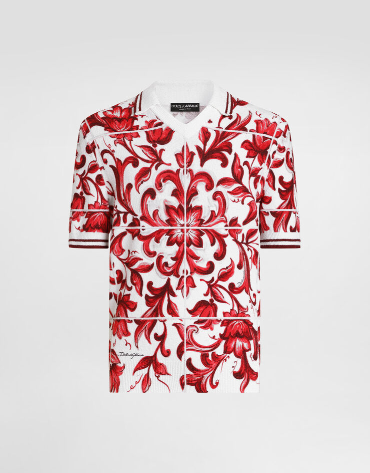 Dolce & Gabbana Majolica-print polo shirt in smooth knit Dolce & Gabbana Majolica-print polo shirt in smooth knit Multicolor GXZ11TJAHMA