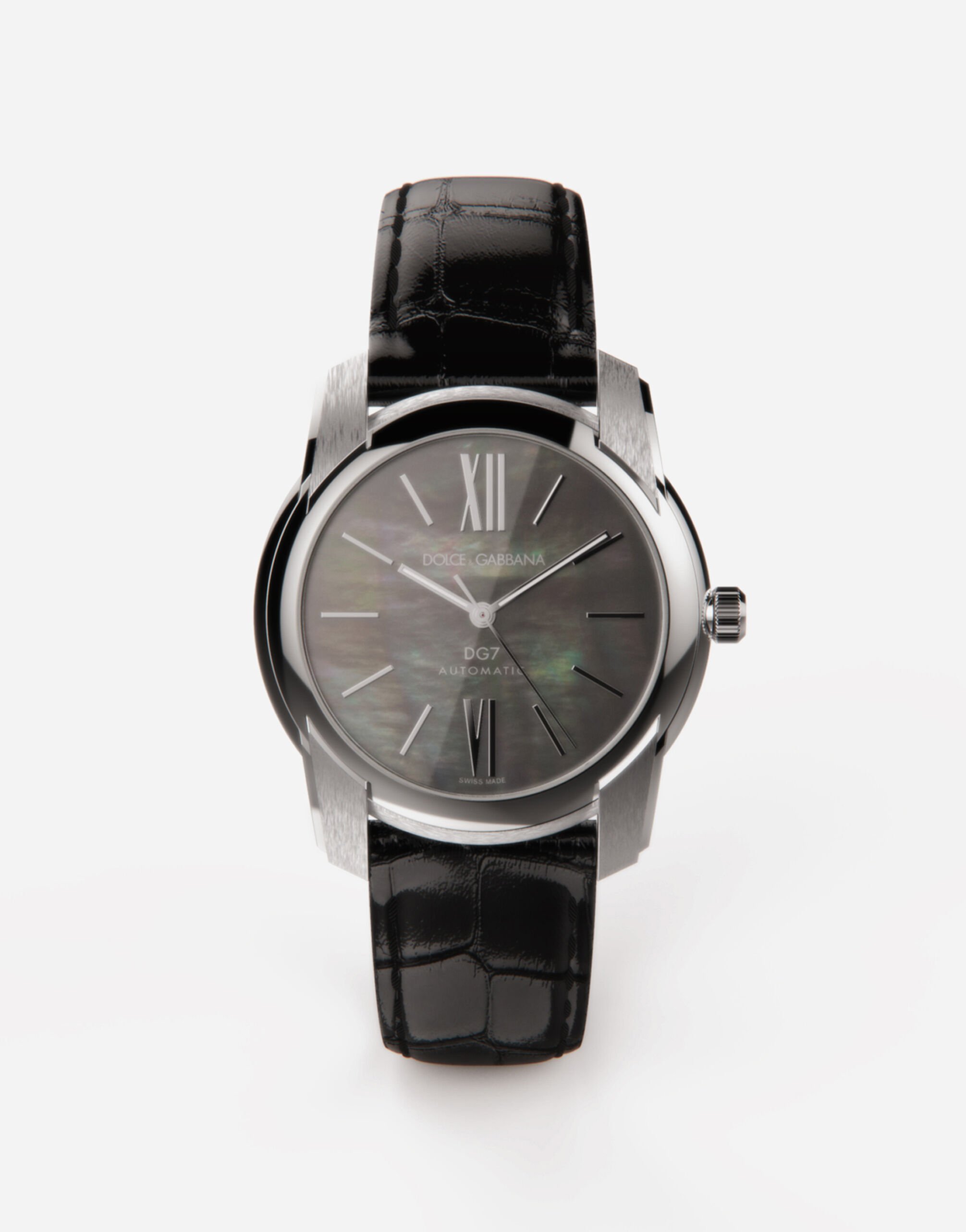 Dolce & Gabbana ساعة DG7 من الفولاذ مرصعة بعرق اللؤلؤ الأسود عنابي WWEEGGWW045