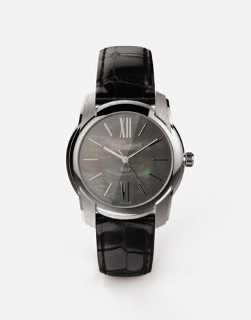 Dolce & Gabbana ساعة DG7 من الفولاذ مرصعة بعرق اللؤلؤ الأسود ذهبي WALK5GWYE01