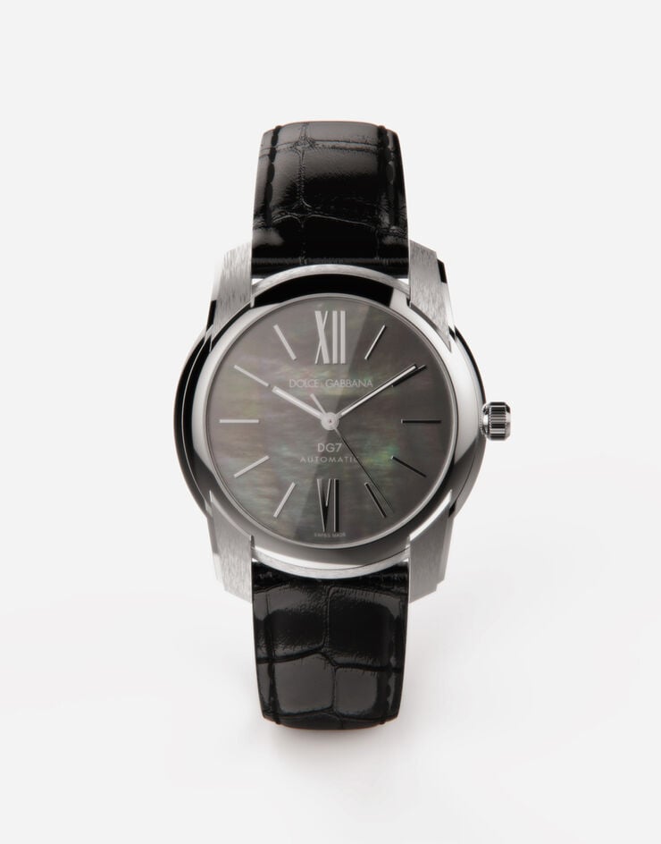 Dolce & Gabbana ساعة DG7 من الفولاذ مرصعة بعرق اللؤلؤ الأسود أسود WWFE1SWW059