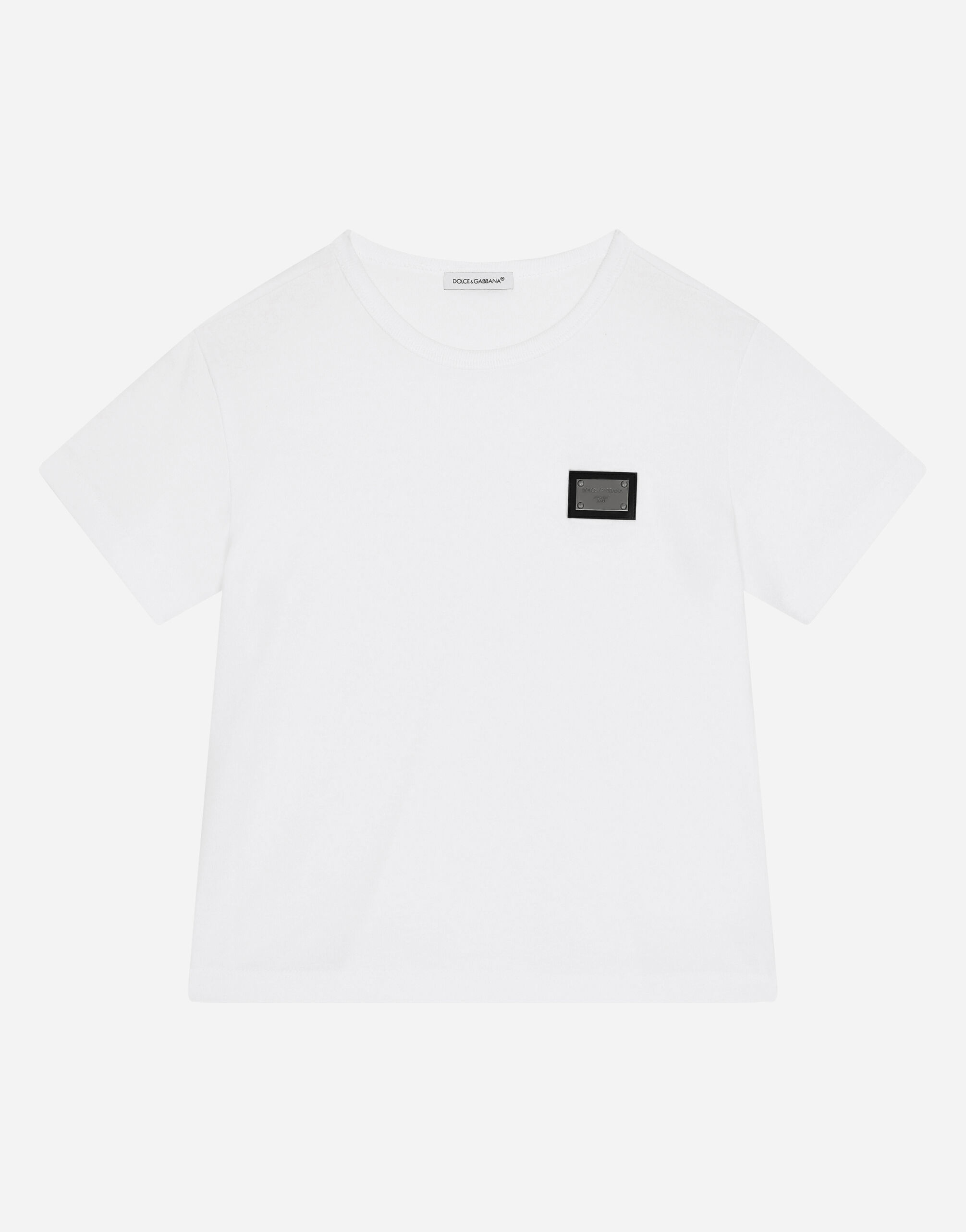Jersey T shirt with logo tag in White for Boys Dolce Gabbana