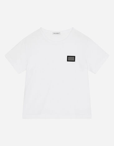 Dolce & Gabbana Jersey-T-Shirt mit Logoplakette Weiss L5JTOBG7NZL