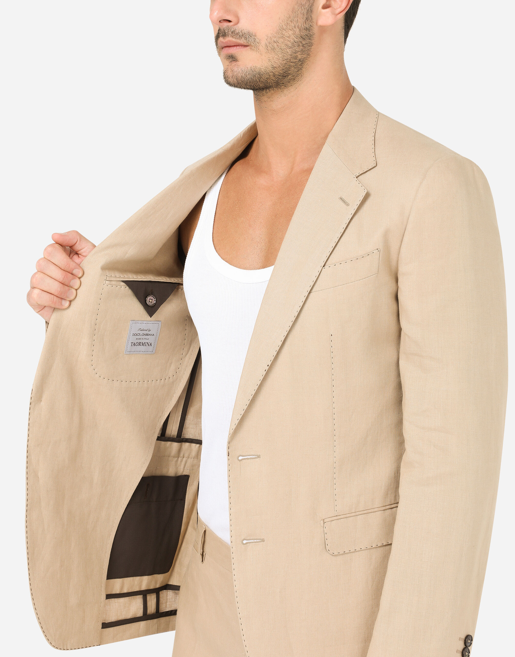 Linen Taormina-fit suit in Beige for Men | Dolce&Gabbana® US