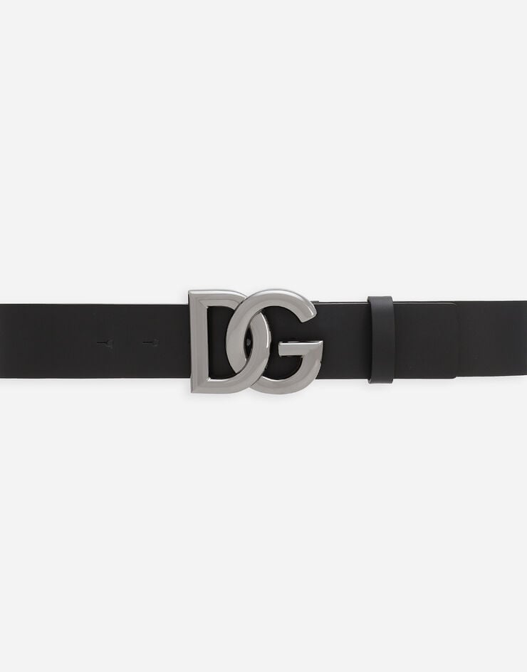 Dolce & Gabbana Cintura in cuoio lux con fibbia logo DG incrociato Nero BC4646AX622