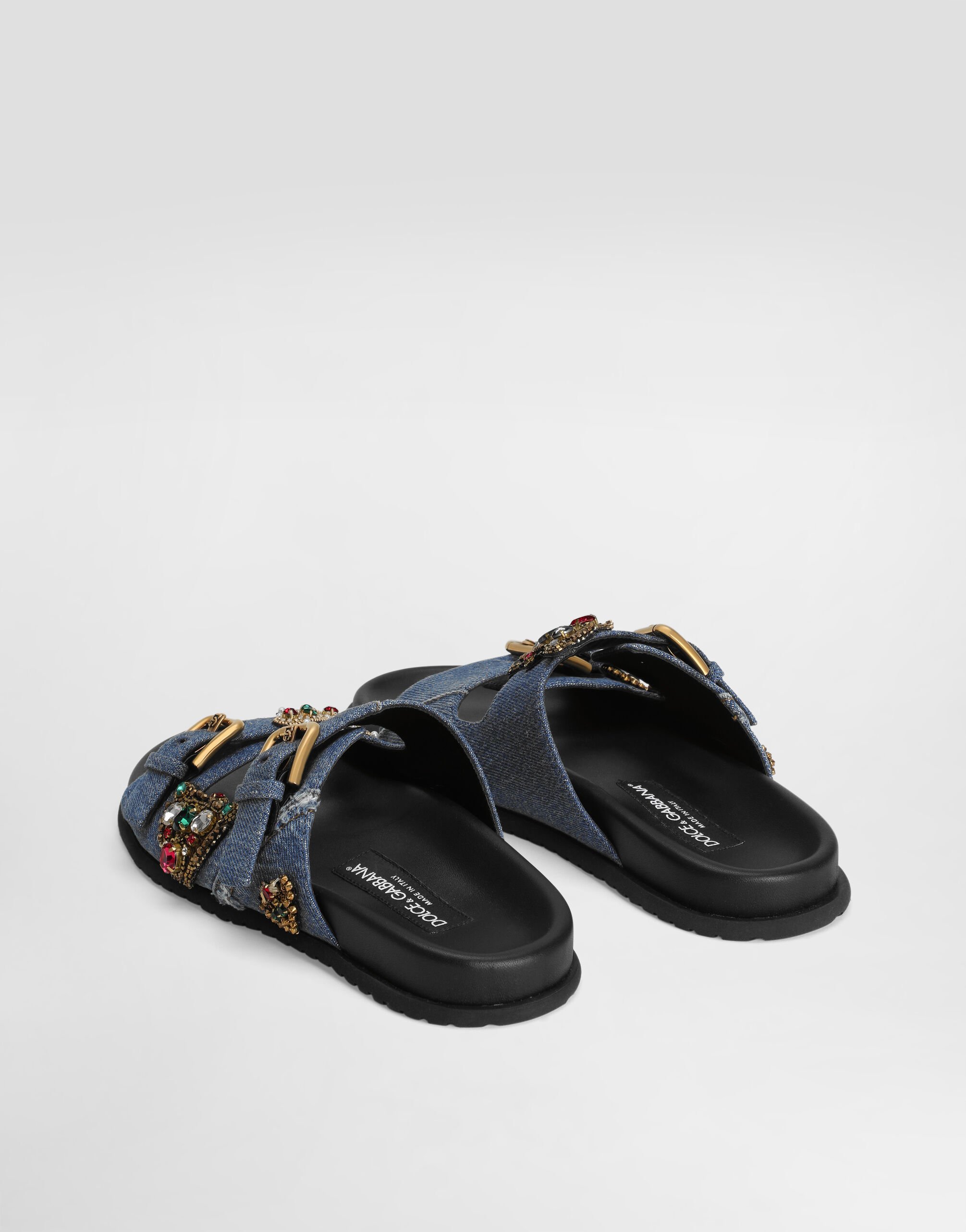 スリッポン DOLCE & GABBANA EMBROIDERED FABRIC SLIPPERS Flat denim slippers with embroidery in Multicolor for Women