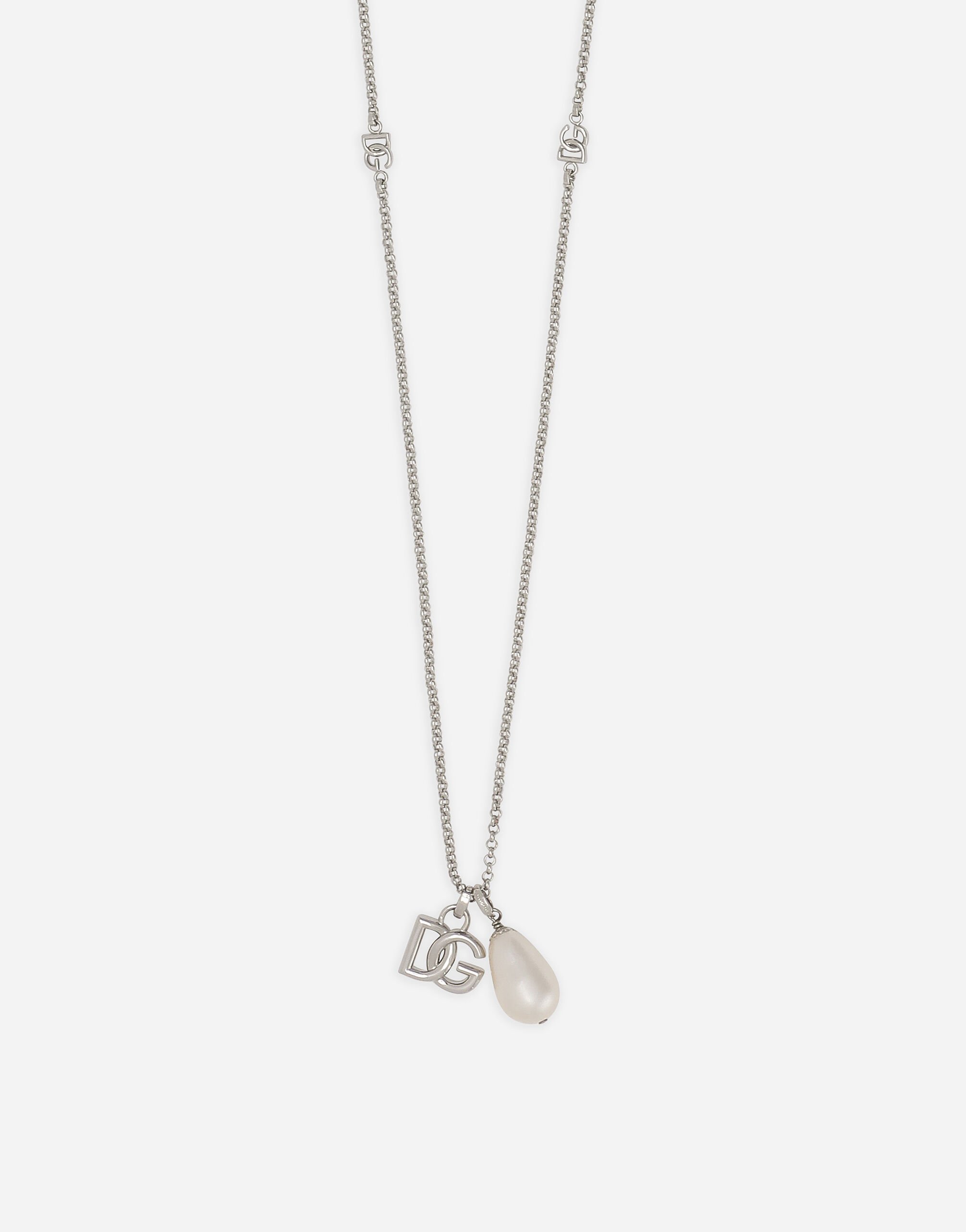 【関税込み】Dolce & Gabbana TEARDROP&DG LOGO CHAIN NECKLACE Teardrop necklace with DG logo in Silver for Men