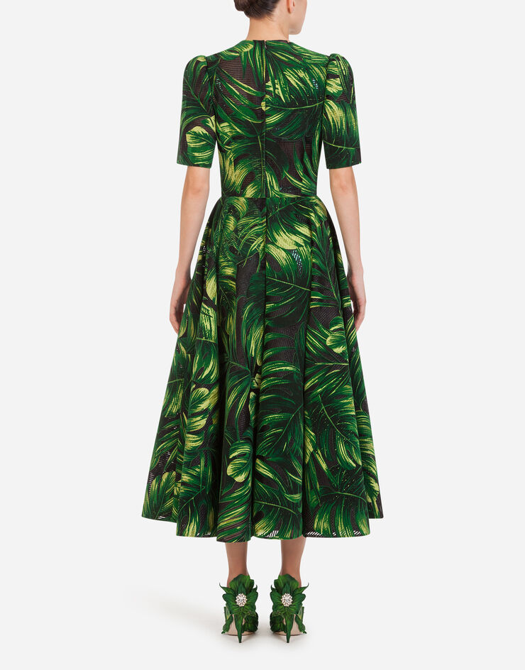Dolce & Gabbana LONGUETTE SKIRT IN RAFFIA JACQUARD WITH FLOCKED LEAF PRINT STAMPA FLOREALE F6J0UTHHM7U
