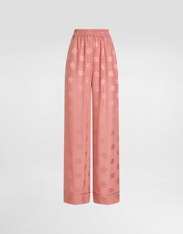Dolce & Gabbana Silk satin jacquard pajama pants with all-over DG logo Black FTBM0TFU21E