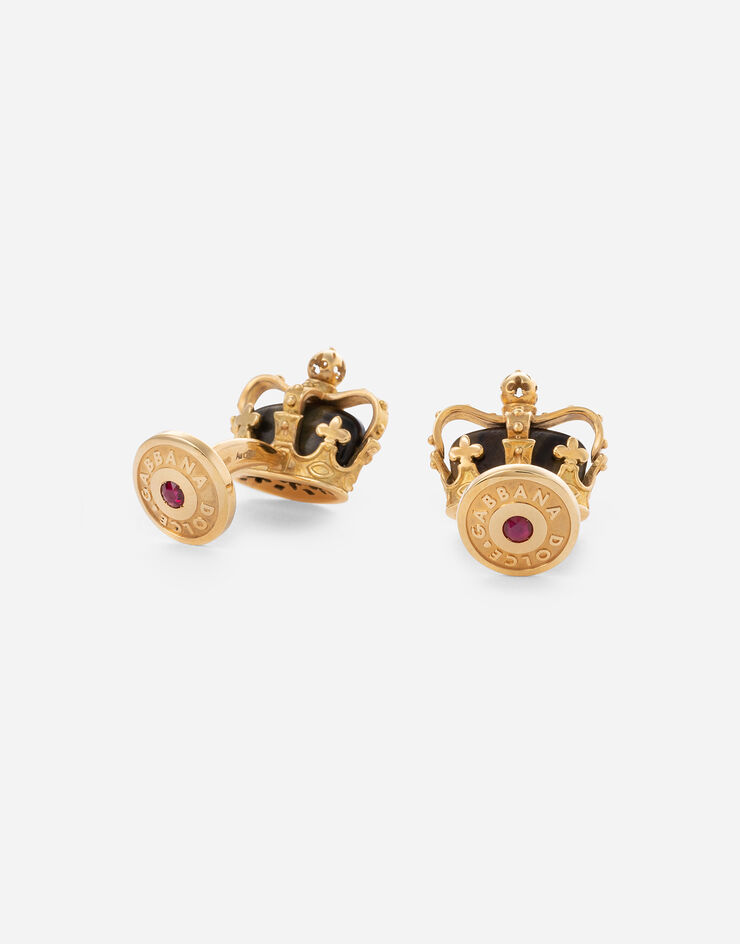 Dolce & Gabbana Crown yellow gold cufflinks with iron eye Yellow Gold WFKK1GWIE01