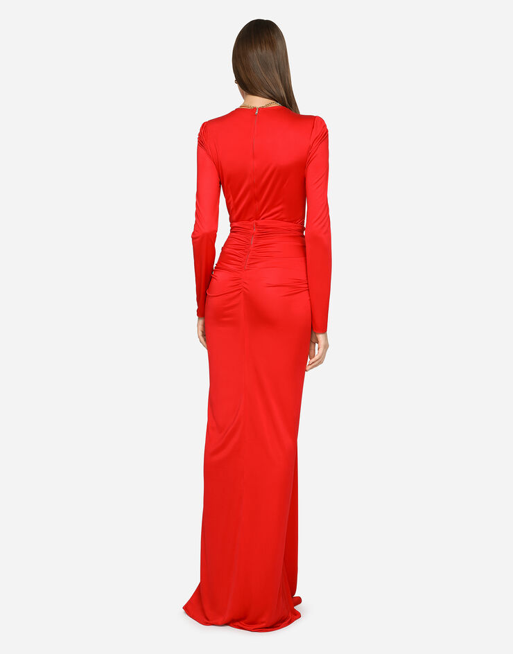 Dolce & Gabbana Langes Kleid aus Organsin mit Drapierung Rot F6AZKTFU8BX
