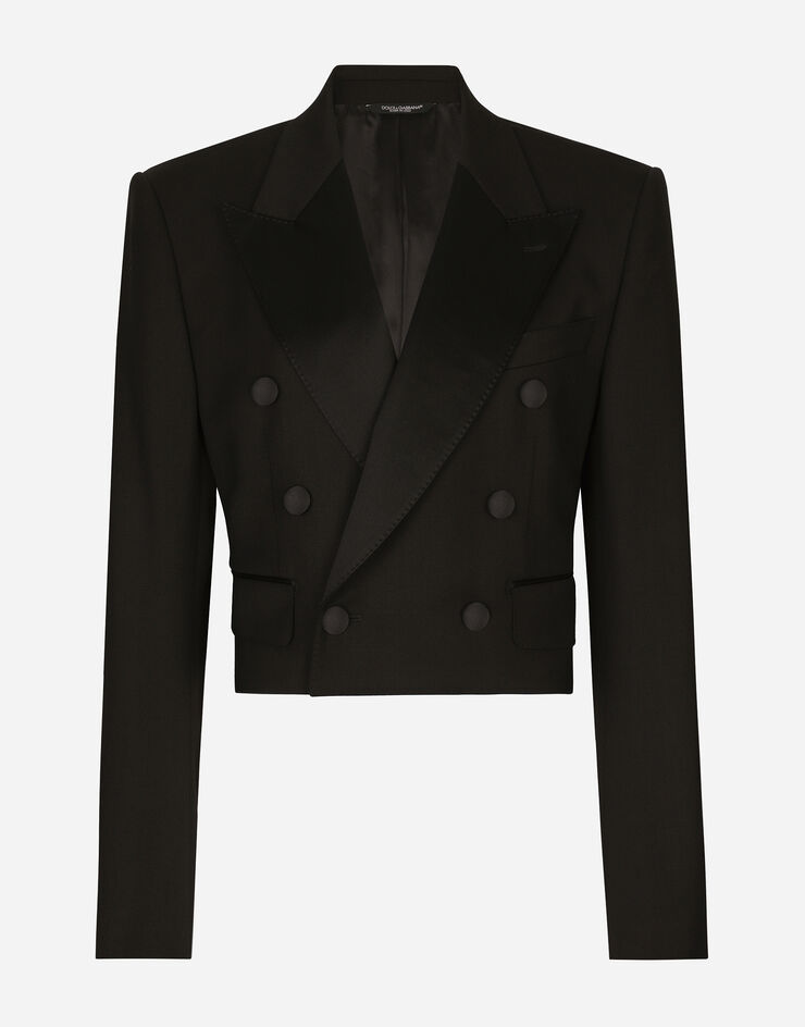 Dolce & Gabbana Cropped double-breasted wool tuxedo jacket Black F29MCTFUBE7