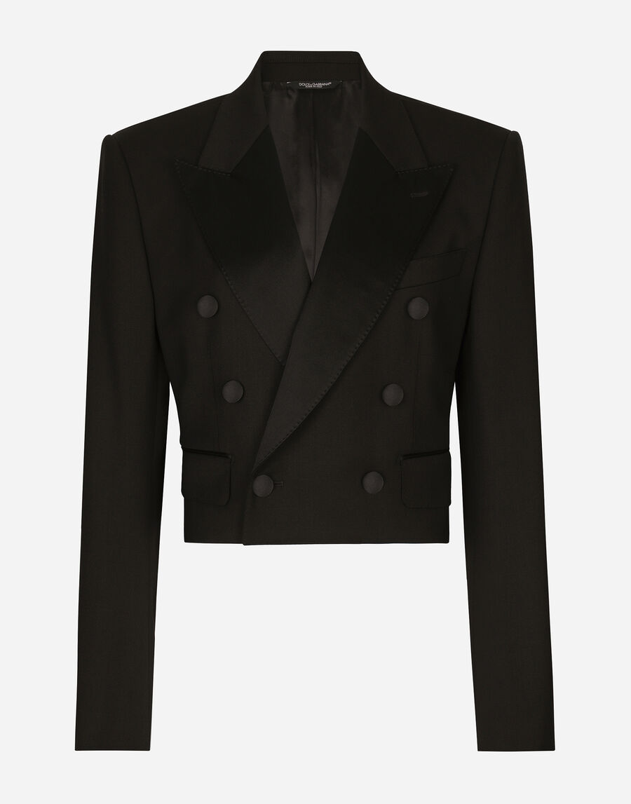 Cropped double-breasted wool tuxedo jacket