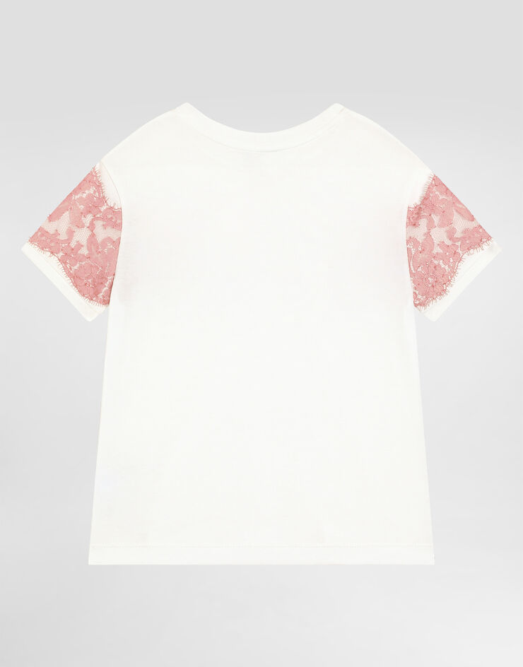 Dolce & Gabbana T-Shirt aus Jersey und Spitze Weiss L5JTNJG7O7P