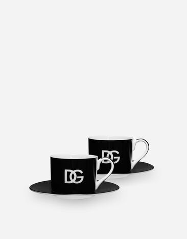 Dolce & Gabbana Set 2 Porcelain Teacups with Saucers Multicolor TC0S09TCAK3
