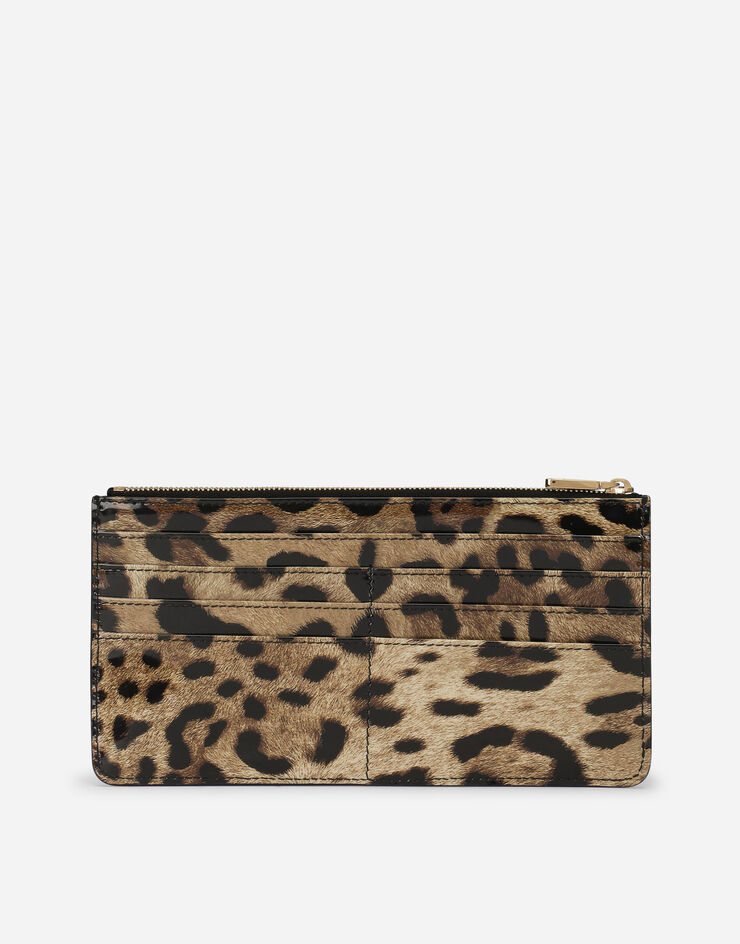 Dolce & Gabbana Großes Kartenetui mit Reißverschluss aus glänzendem Kalbsleder mit Leopardenmuster-Aufdruck Animal-Print BI1265AM568