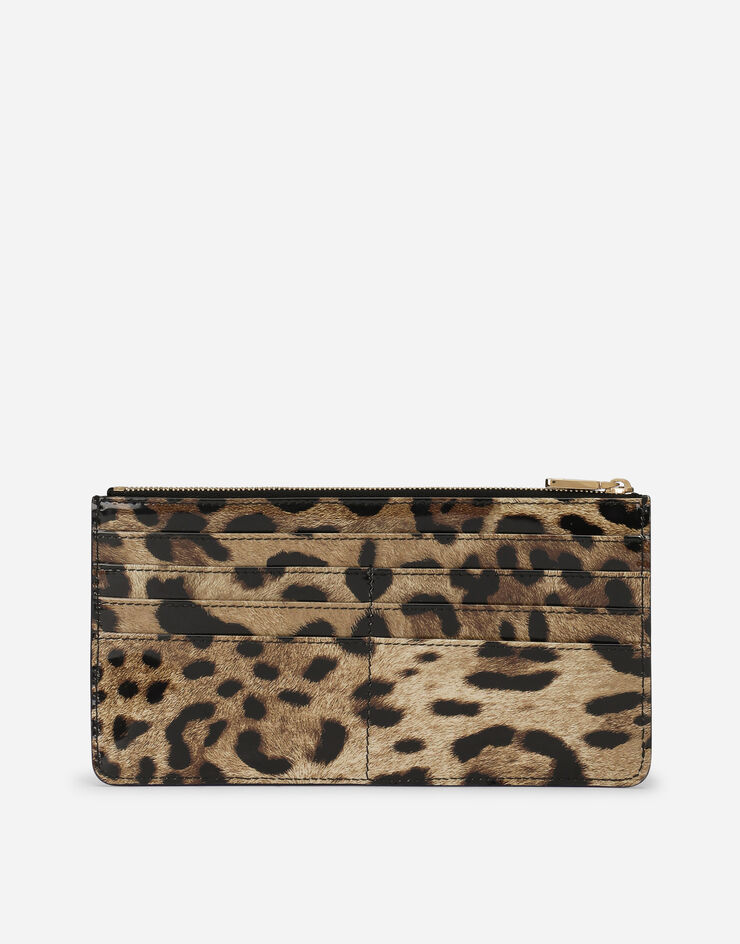 Dolce & Gabbana Porte-cartes zippé grand format en cuir de veau brillant imprimé léopard Imprimé Animalier BI1265AM568