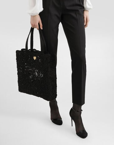 Dolce & Gabbana Bolso shopper Beatrice mediano con bordado en cordonetto Negro BB6927AW717