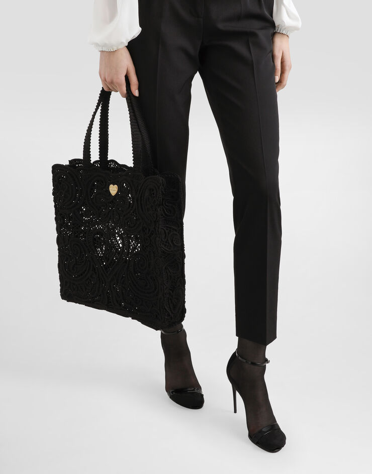 Dolce & Gabbana Mittelgroßer Shopper Beatrice aus Kordelspitze SCHWARZ BB6927AW717