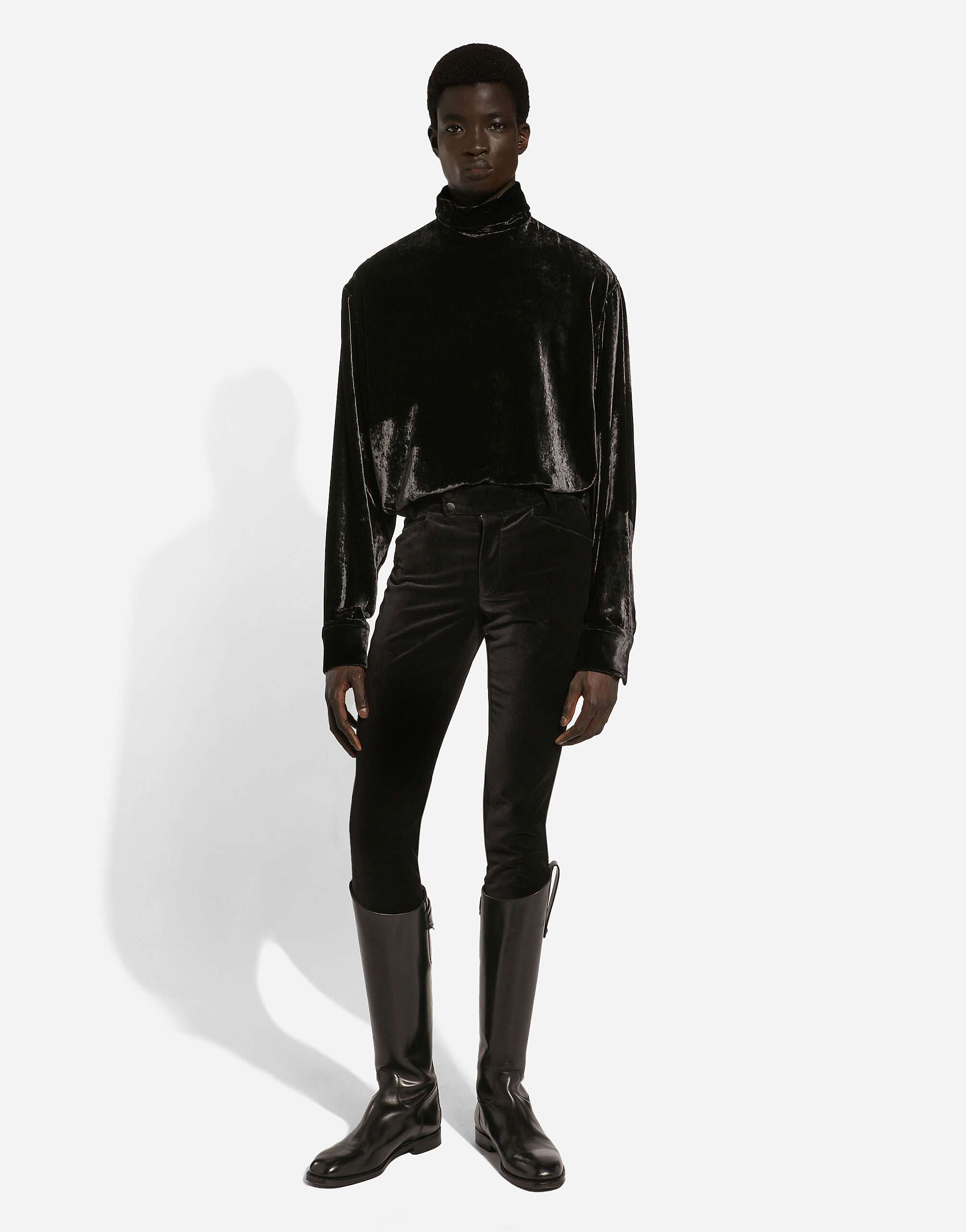 Loose velvet turtleneck with shirt cuffs in Black for Men