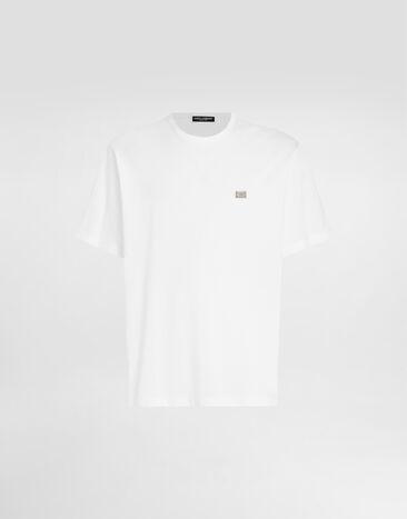 Dolce & Gabbana Camiseta de algodón con placa Blanco G8SE3TFU7EN
