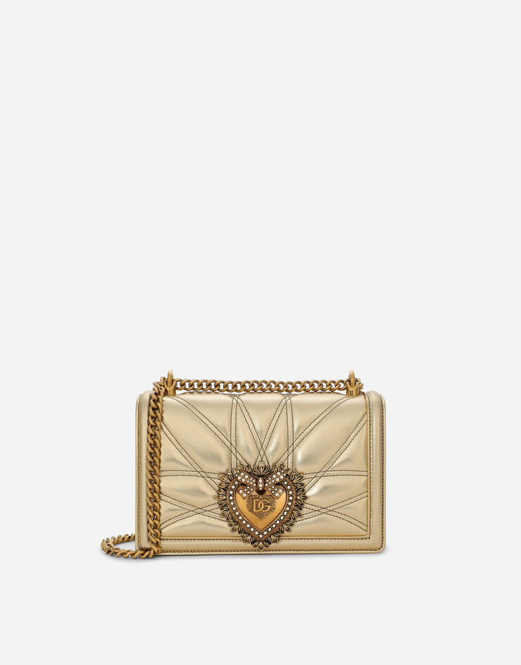 Dolce & Gabbana حقيبة ديفوشن متوسطة من جلد نابا مبطن ذهبي BB7158AD776